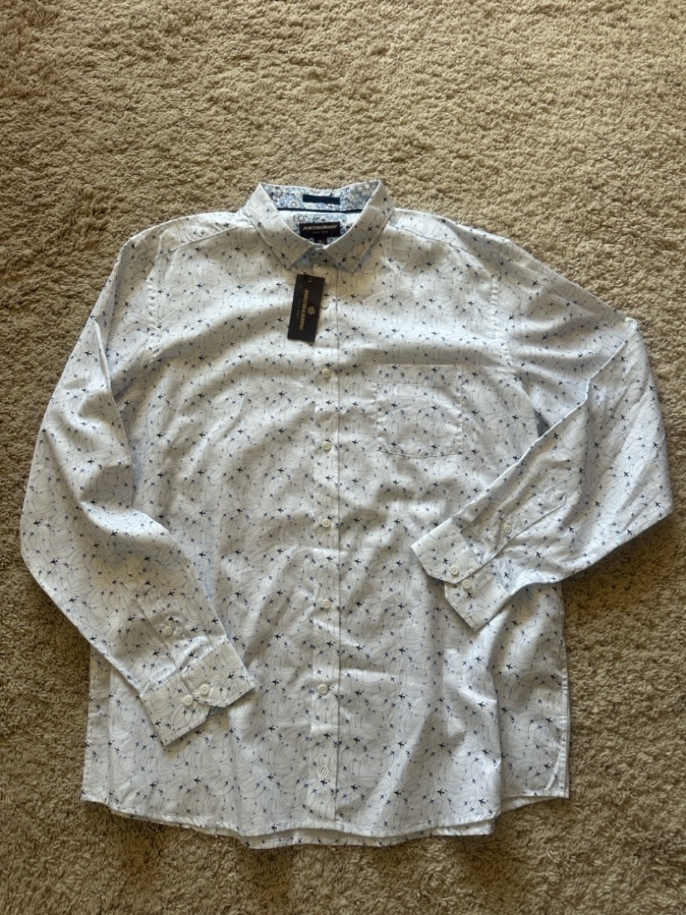 Johnston & Murphy Men's White Printed Button-Down Airplane Shirt Sz XL NWT - Picture 2 of 5